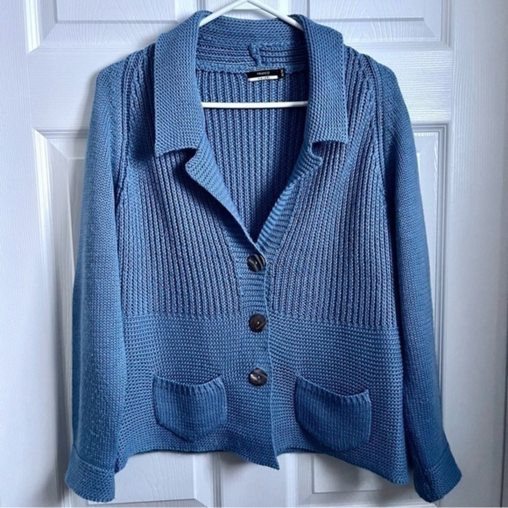 Franco Valeri sweater knit wool cardigan blue women Medium long sleeve buttons